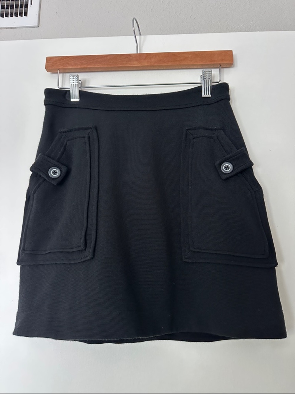 Maeve Black Mini Skirt with Button Detail Pockets